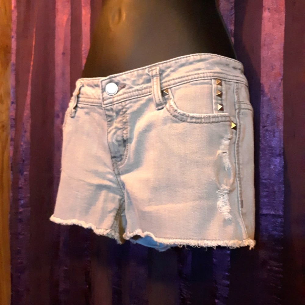 Papaya gray frayed STUDDED Spike Shorts   Punk Hot Topic Tripp NYC Rave M